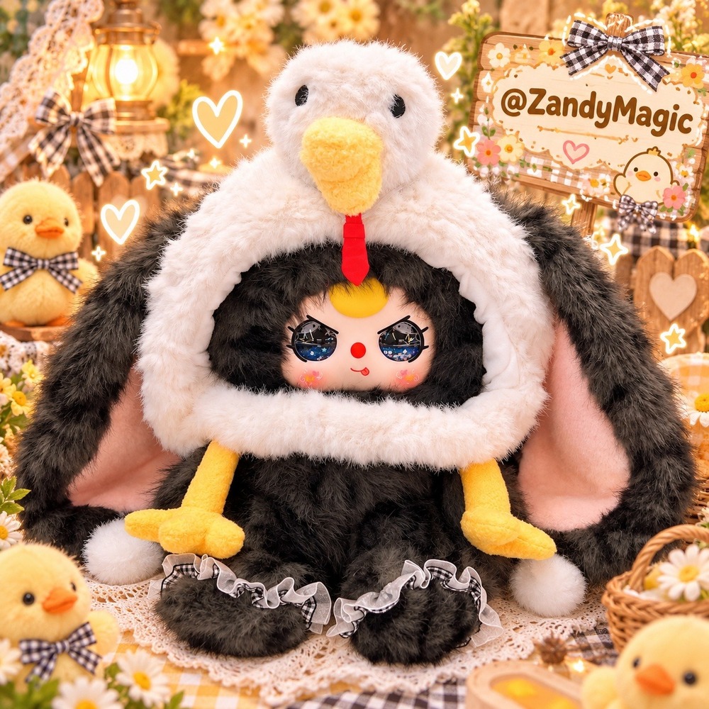 Baby Three Hatposter Bunny 500% "Water Glitter Eyes" Black Quack Duck Plush